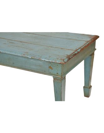 Konferenční stolek z teakového dřeva, tyrkysová patina, 185x68x61cm