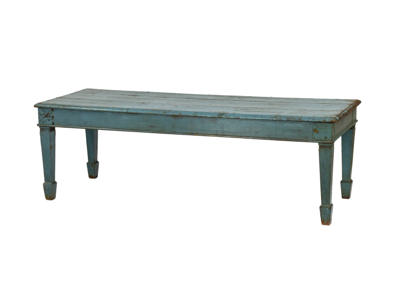 Konferenční stolek z teakového dřeva, tyrkysová patina, 185x68x61cm