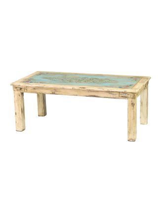Konferenční stolek z teakového dřeva, ručně malovaný, 130x65x51cm