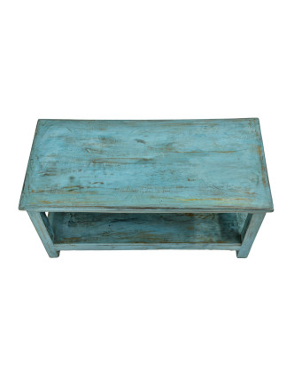 Konferenční stolek z teakového dřeva, tyrkysová patina, 93x44x47cm