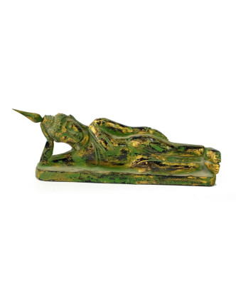 Narozeninový Buddha, úterý, teak, zelená patina, 23cm