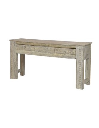 Konzolový stolek z mangového dřeva, bílá patina, 153x40x77cm
