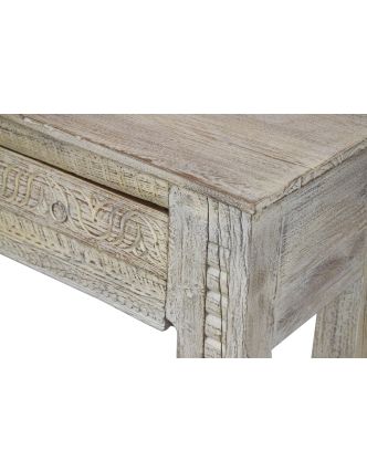Konzolový stolek z mangového dřeva, bílá patina, 153x40x77cm