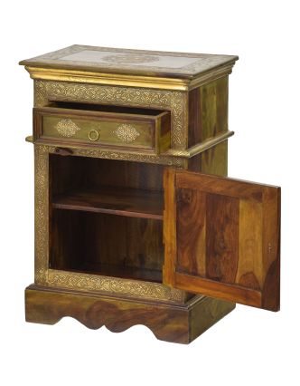 Malá skříňka - noční stolek z palisandrového dřeva s kováním, 45x30x65cm