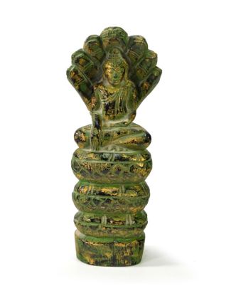 Narozeninový Buddha, sobota, teak, zelená patina, 23cm