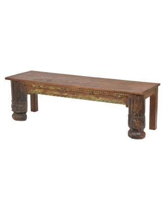 Stolek/lavice ze starého portálu a teakového dřeva, 152x46x46cm