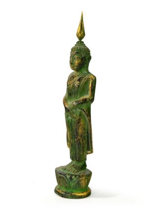Narozeninový Buddha, neděle, teak, zelená patina, 23cm