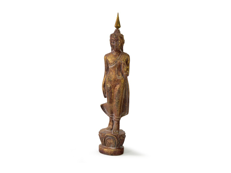 Narozeninový Buddha, pondělí, teak, hnědá patina, 26cm