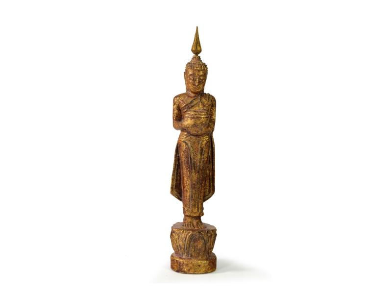 Narozeninový Buddha, středa, teak, hnědá patina, 26cm