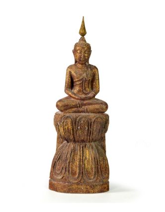 Narozeninový Buddha, čtvrtek, teak, hnědá patina, 26cm
