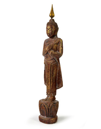 Narozeninový Buddha, pátek, teak, hnědá patina, 26cm