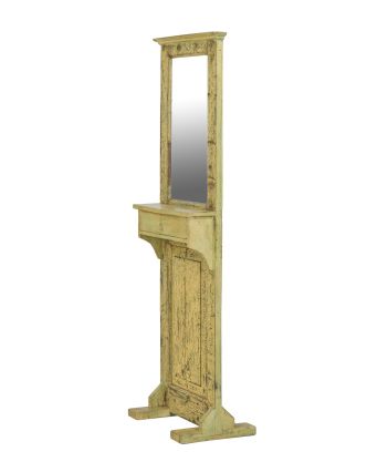 Zrcadlo v rámu na stojanu, šuplík, antik teak, bílá patina, 58x38x188cm