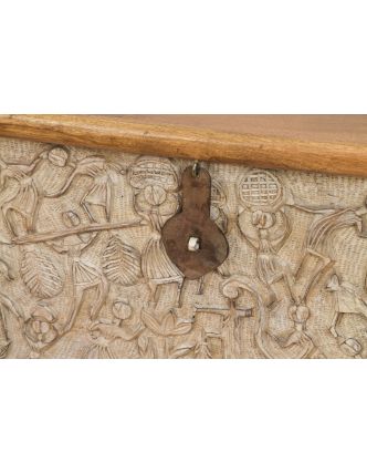 Truhla z mangového dřeva zdobená ručními řezbami, 150x43x45cm