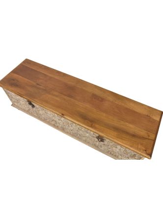 Truhla z mangového dřeva zdobená ručními řezbami, 150x43x45cm