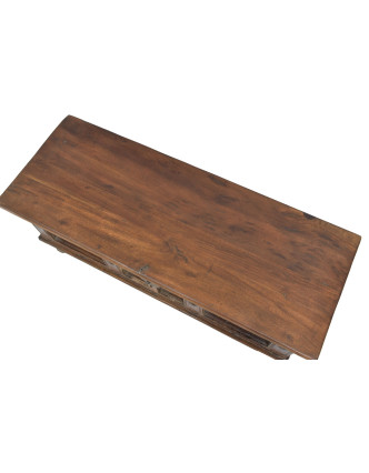 Truhla z teakového dřeva zdobená kováním, 110x43x47cm