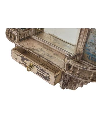 Staré zrcadlo v rámu z teakového dřeva, Krišna a Lakšmí, 80x16x96cm