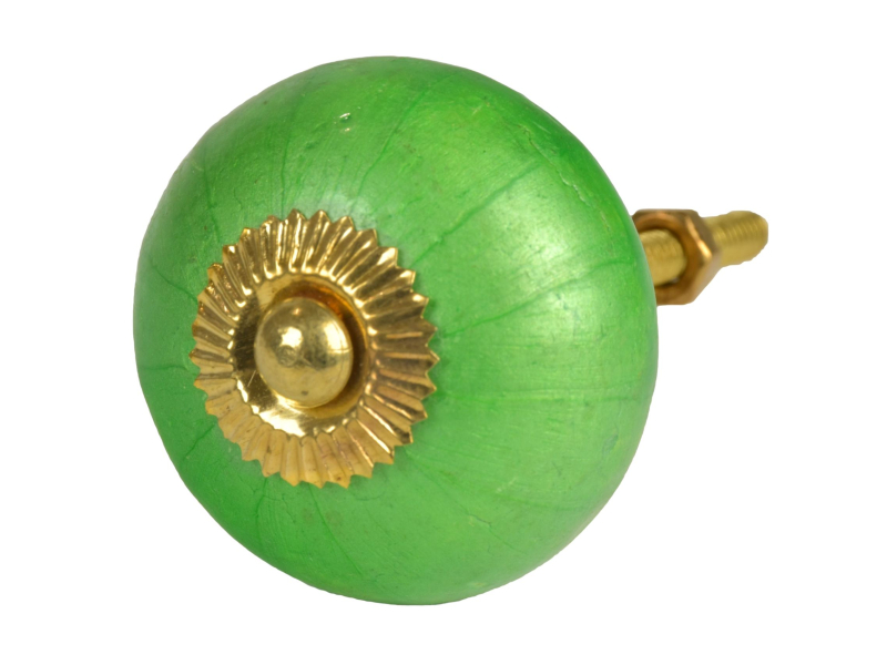 Malovaná porcelánová úchytka na šuplík, perleťově zelená, průměr 4 cm