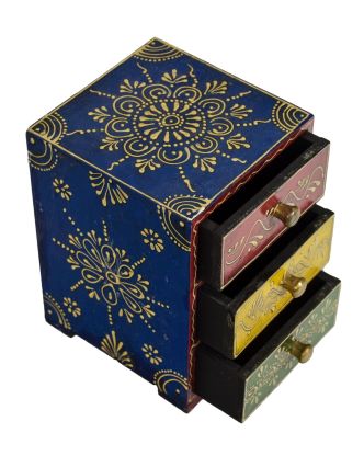 Dřevěná skříňka, ručně malovaná, 3 šuplíky, 12x13x18cm