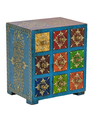 Ručně malovaná dřevěná skříňka s 9 šuplíky, 19x14x22cm