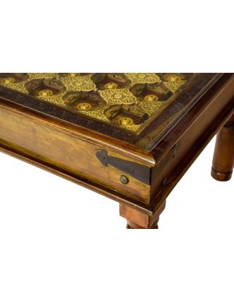 Konferenční stolek z palisandrového dřeva zdobený mosazí, se sklem, 65x65x50cm