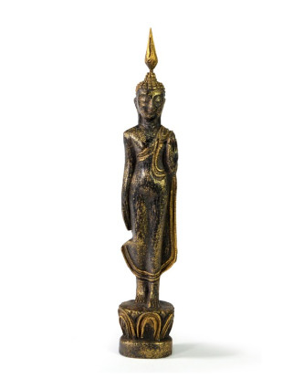 Narozeninový Buddha, pondělí, teak, černo-zlatá patina, 26cm