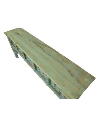 Konzolový stolek z mangového dřeva, tyrkysová patina, 201x43x76cm