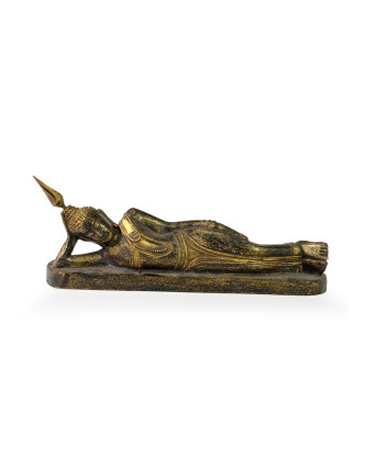 Narozeninový Buddha, úterý, teak, černo-zlatá patina, 26cm