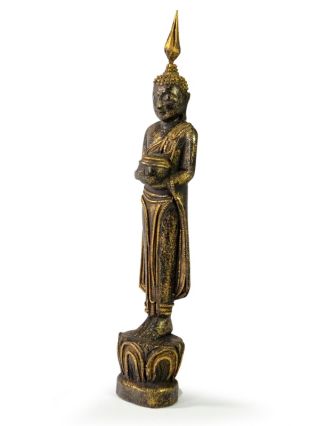 Narozeninový Buddha, středa, teak, černo-zlatá patina, 26cm