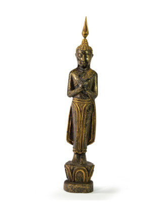 Narozeninový Buddha, pátek, teak, černo-zlatá patina, 26cm