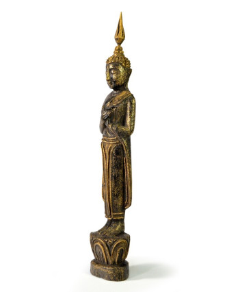 Narozeninový Buddha, pátek, teak, černo-zlatá patina, 26cm