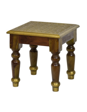Stolička z palisandrového dřeva s mosazným kováním, 30x30x30cm