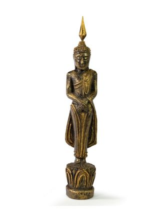 Narozeninový Buddha, neděle, teak, černo-zlatá patina, 26cm