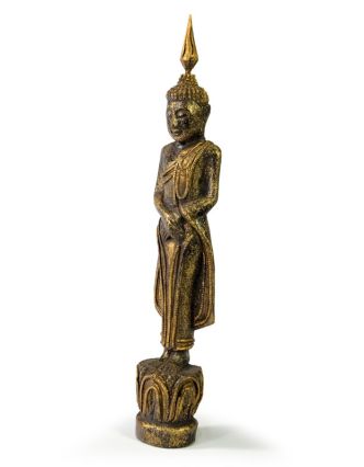 Narozeninový Buddha, neděle, teak, černo-zlatá patina, 26cm