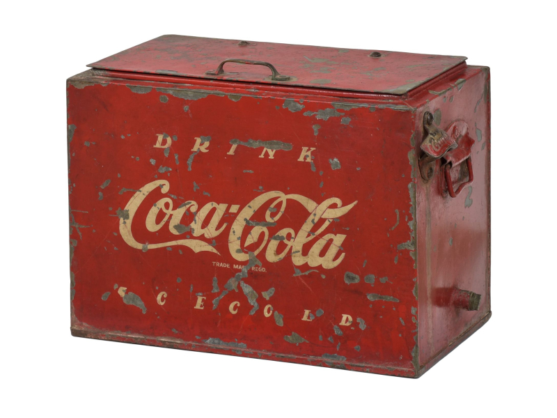 Plechová chladnička, "Coca Cola", 44x24x34cm, antik