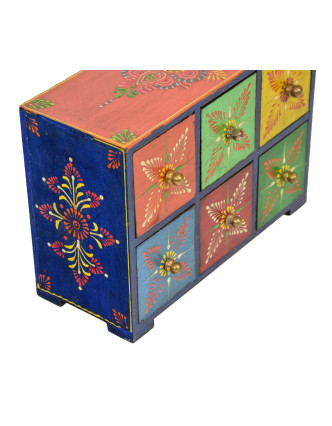 Dřevěná ručně malovaná skříňka s 6 šuplíky, 25x10x18cm