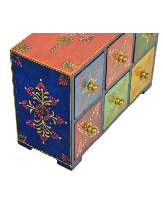 Dřevěná skříňka s 6 šuplíky, ručně malovaná, 25x10x18cm