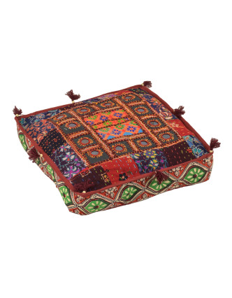Meditační polštář, ručně vyšívaný patchwork, čtverec, 40x40x10cm