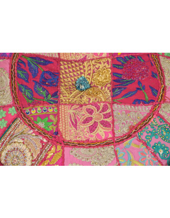 Taburet, Rajasthan, patchwork, Ari bohatá výšivka, růžový podklad, 54x54x30cm