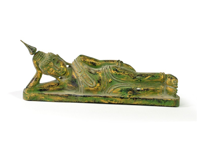 Narozeninový Buddha, úterý, teak, zelená patina, 26cm