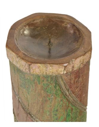 Dřevěný svícen ze starého teakového sloupu, 17x17x39cm