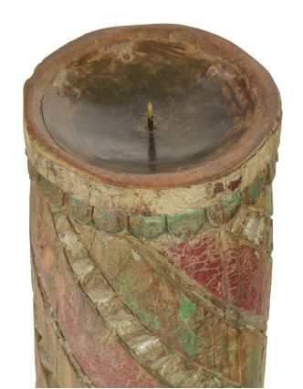 Dřevěný svícen ze starého teakového sloupu, 18x18x38cm