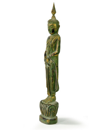 Narozeninový Buddha, neděle, teak, zelená patina, 26cm