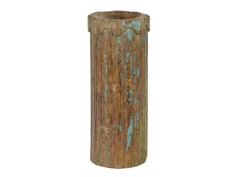 Dřevěný svícen ze starého teakového sloupu, 19x19x48cm