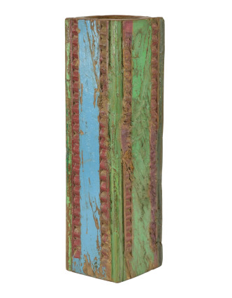 Dřevěný svícen ze starého teakového sloupu, 19x19x65cm
