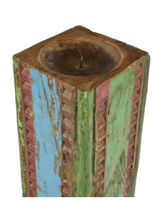 Dřevěný svícen ze starého teakového sloupu, 19x19x65cm
