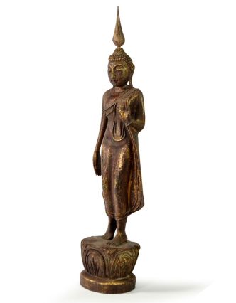 Narozeninový Buddha, pondělí, teak, hnědá patina, 35cm