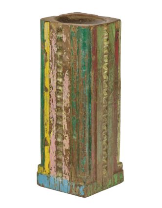 Dřevěný svícen ze starého teakového sloupu, 17x17x49cm