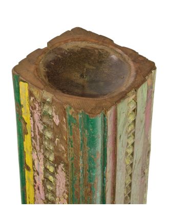 Dřevěný svícen ze starého teakového sloupu, 17x17x49cm