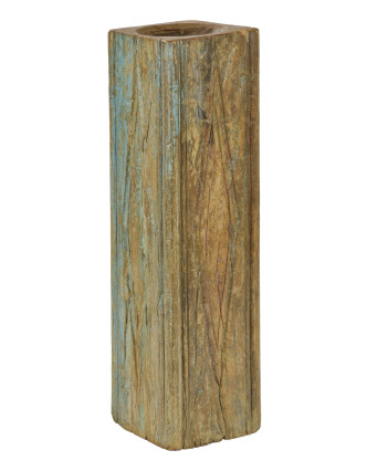 Dřevěný svícen ze starého teakového sloupu, 19x19x69cm