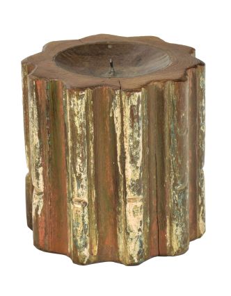 Dřevěný svícen ze starého teakového sloupu, 20x20x20cm